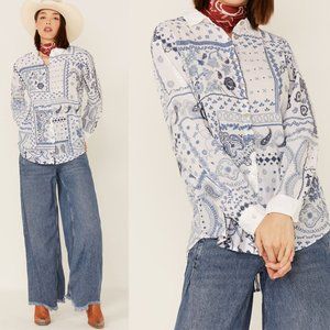 Johnny Was Vanya Schiffli Paisley/Patchwork Embroidered Oversized Button Down